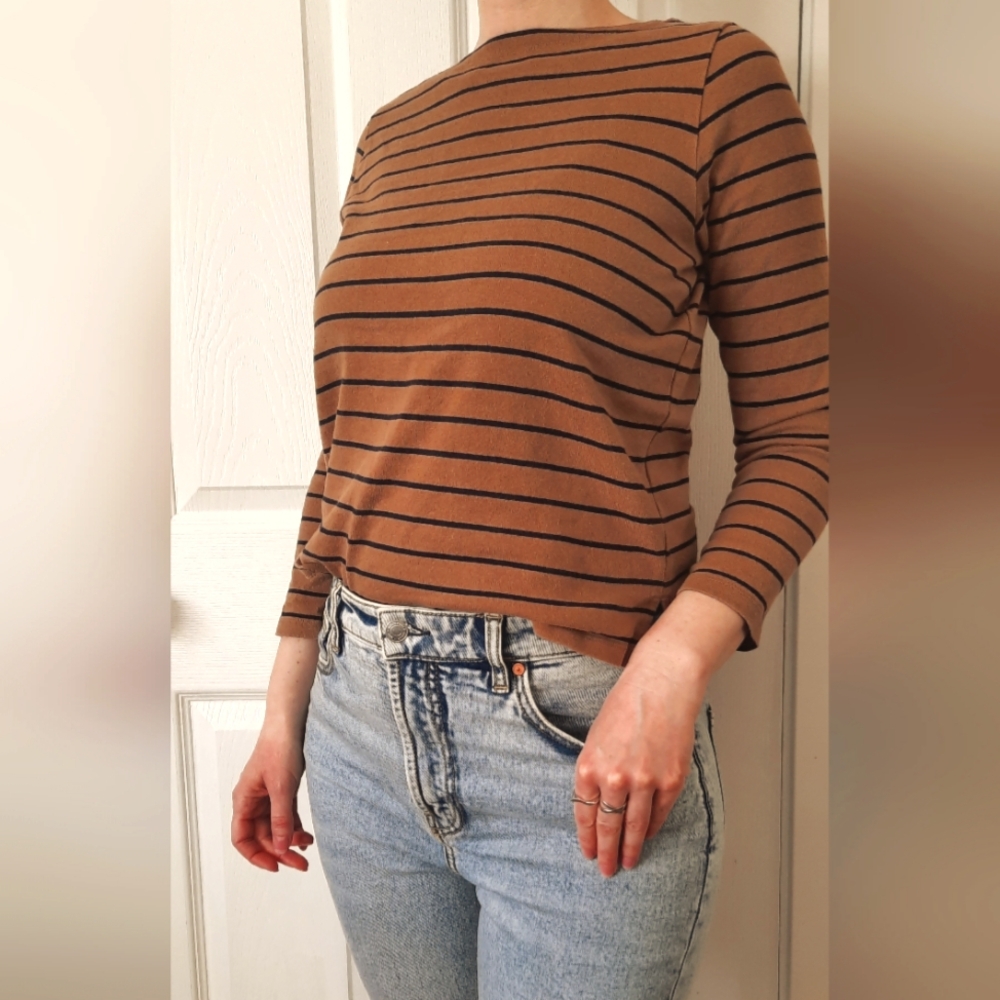 Striped Beige And Navy Uniqlo Top